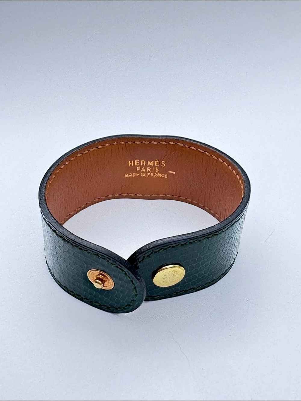 Hermès Medor Lizard Bracelet Green with gold hardware